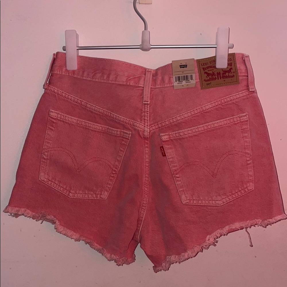 Levi's Pink Jean Shorts High-Waisted Distressed - Picture 6 of 6